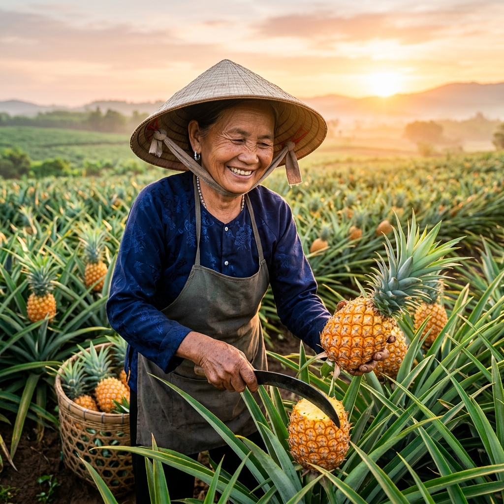 Nông dân thu hoạch khóm